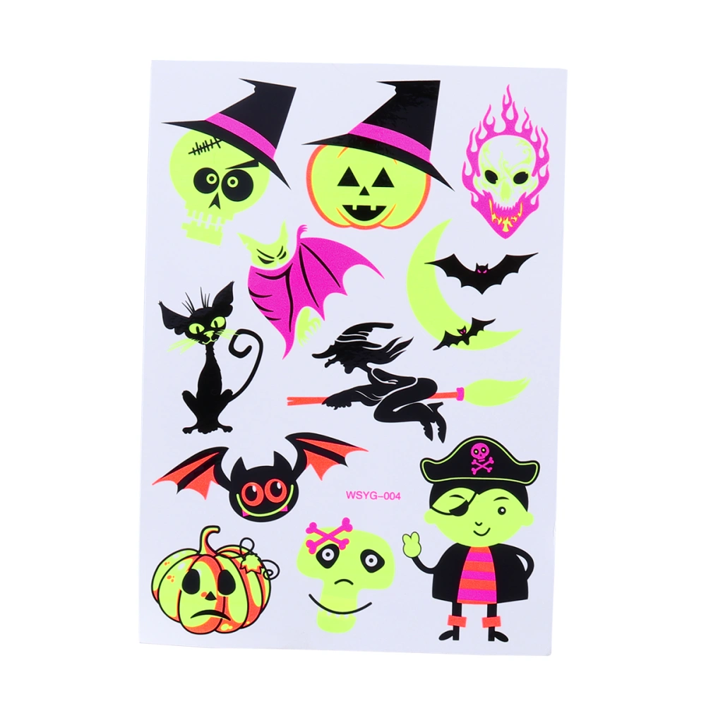 Temporary Tattoos Halloween Makeup For Boys And Girls Fluorescent Pumpkin Ghost And Bat Art Tattoos Creative Stickers (038)