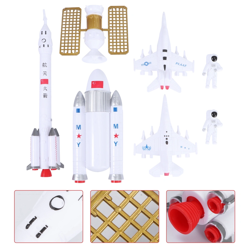 1 Set of 7PCS Simulated Aircraft Astronaut Model Cake Decor Imitated Satellite Model Cake Toppers Creative Household Desktop Decor Chic Cake Decorative Inserts for Kids Day Birthday White