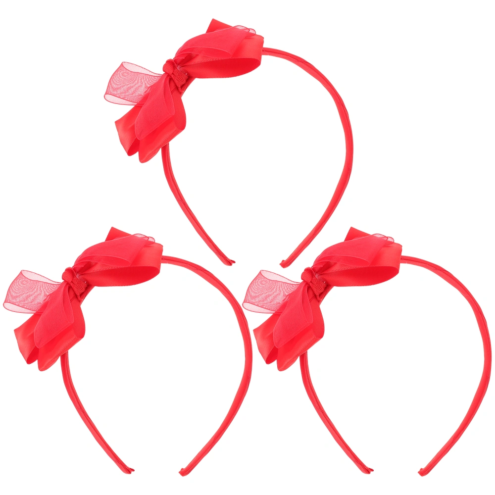 3Pcs Holiday Bowknot Hair Hoops Lovely Headdresses Party Hair Decors Red