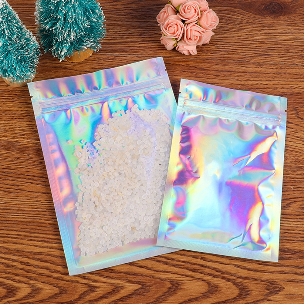 100PCS Plastic Jewelry Packing Bag Stylish Zipper Zealed Bag Dream Color Jewelry Bag Flashing Plastic Bag for Home Party Store Use Size 5