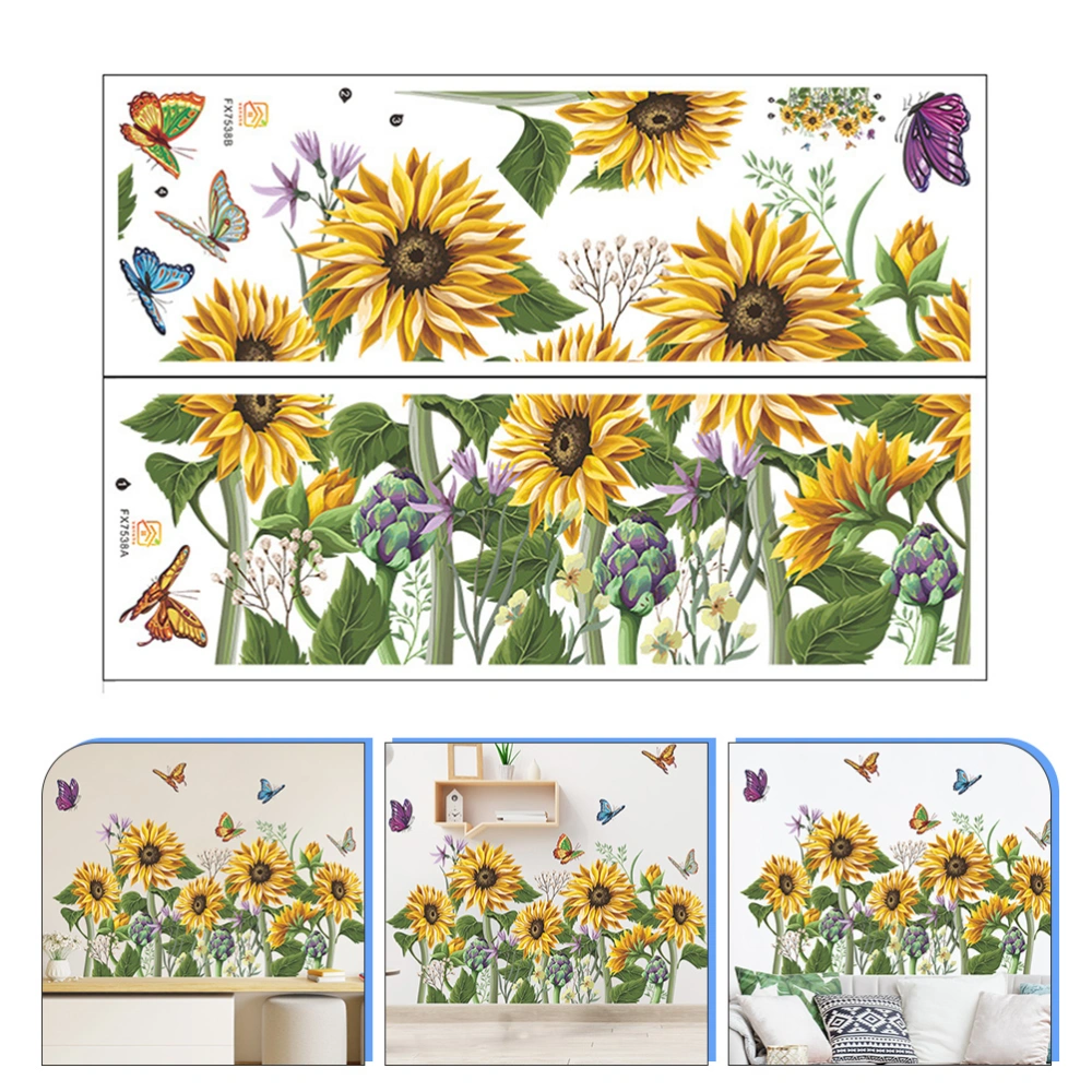 2pcs Butterflies Sunflower Decal Floral Wall Decals Kindergarten Wall Stickers