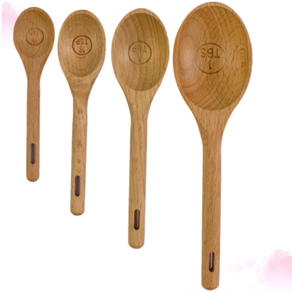 4pcs Bakery Tools Scoop Kitchen Measuring Spoon Set Beech Teaspoon Cooking Measuring Cups for Measuring Coffee