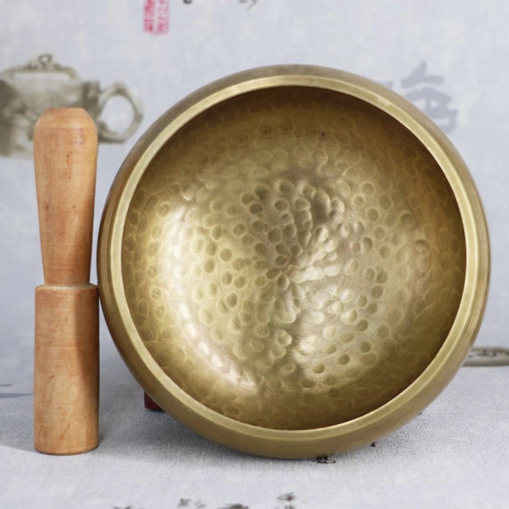 1pc Buddha Sound Bowl Handmade Buddhist Sound Bowl Chanting Bowl Yoga Meditation Sound Therapy Bowl Pure Copper Chime Bronze Qing with a Wood Stick Size 11CM Golden