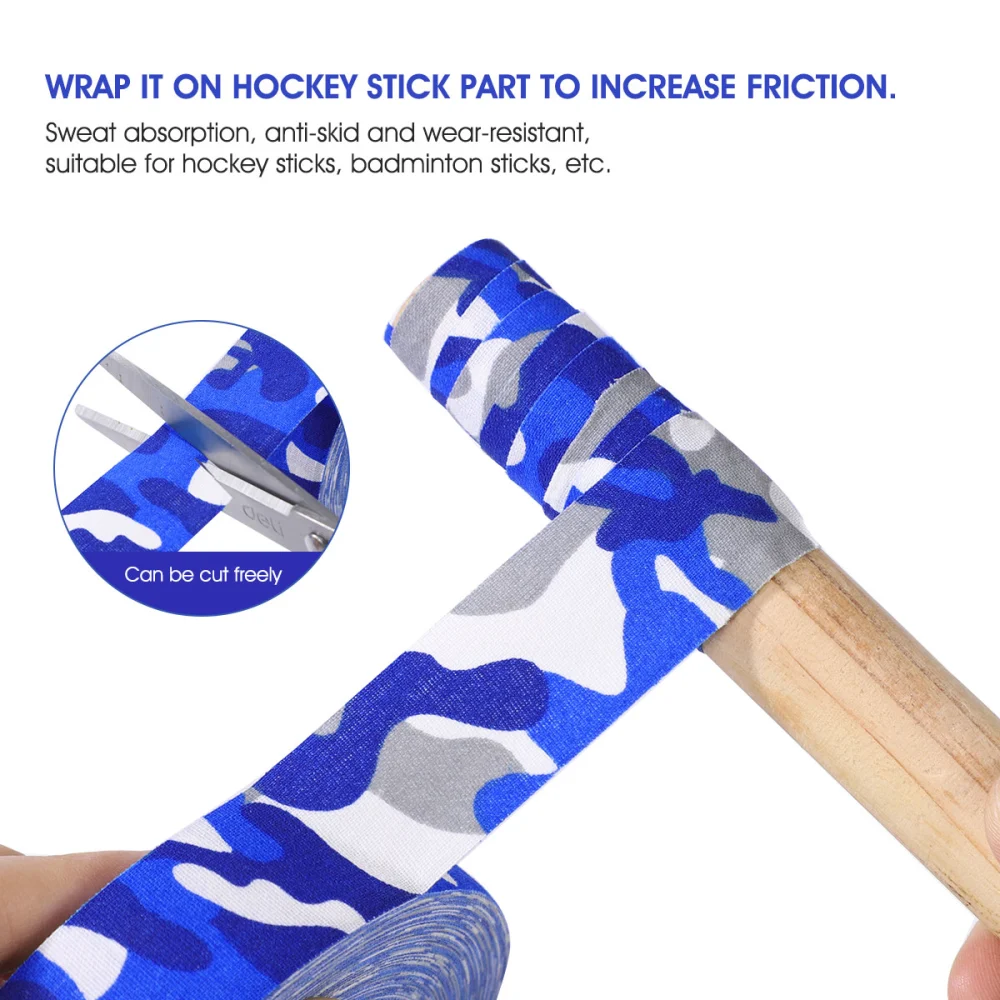 VOSAREA Hockey Stick Tape Camouflage Pattern Sticky Tape Anti-slip Wear-resistant Sports Waterproof Tape Hockey Stick Wrapper (Blue)