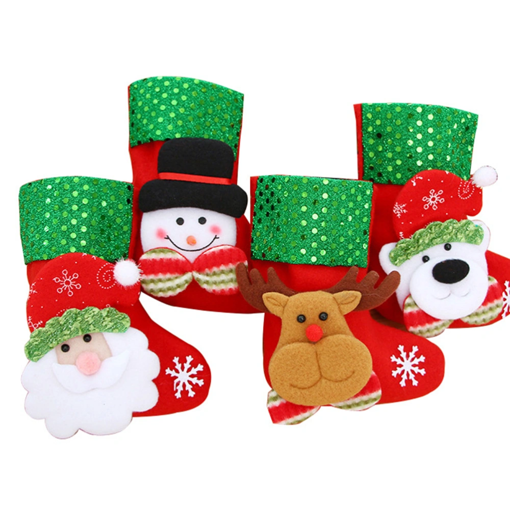 4Pcs Stereoscopic Christmas Stockings Lint Gift Bag Socks Pendants Creative Gift Pouches Christmas Tree Hanging Decoration(Santa Claus Snowman Elk Bear Pattern 1 Each)