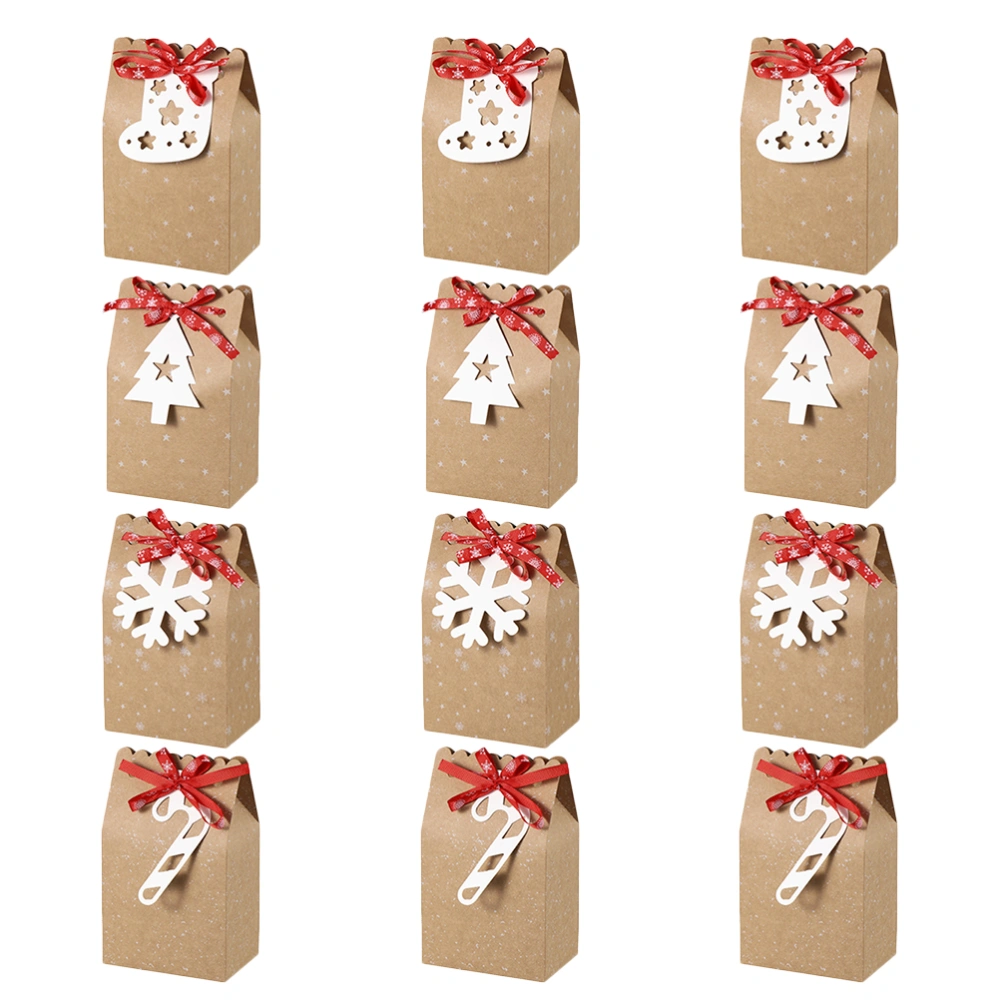 12 Pcs 1 Bag Christmas Candy Storage Pouches Exquisite Gift Boxes (Khaki)