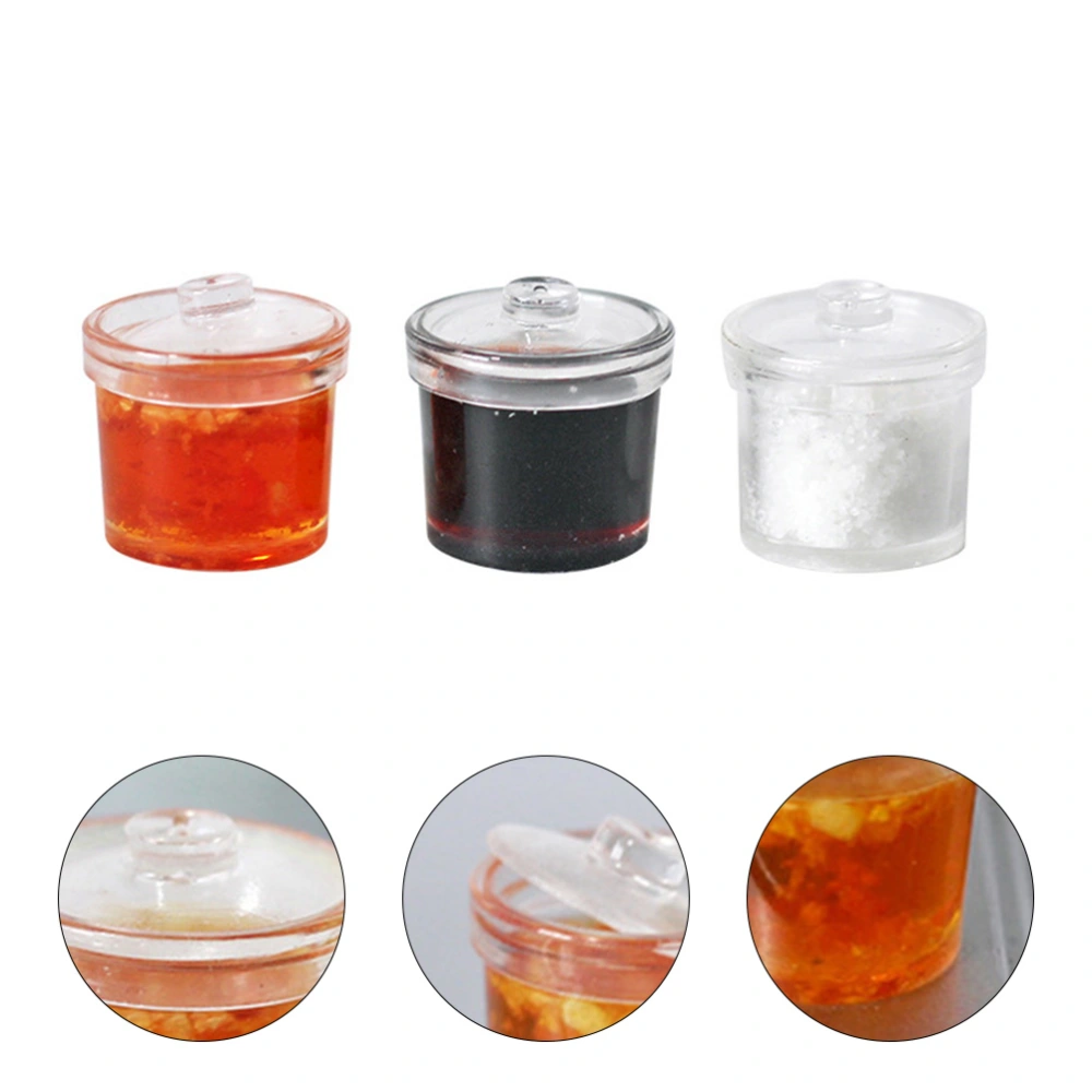 3pcs Mini House Accessories Imitation Salsa Seasoning Pot Mini Props Plaything