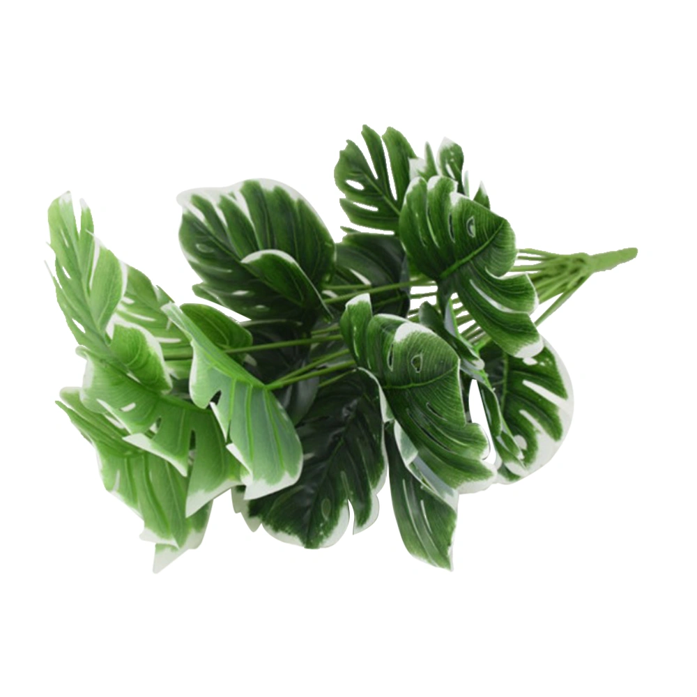 Artificial 18 Branches Monstera Leaves Simulation Turtle Leave Plant Home Garden Office Party Plants Leaf Decoration (Green and White Rim)