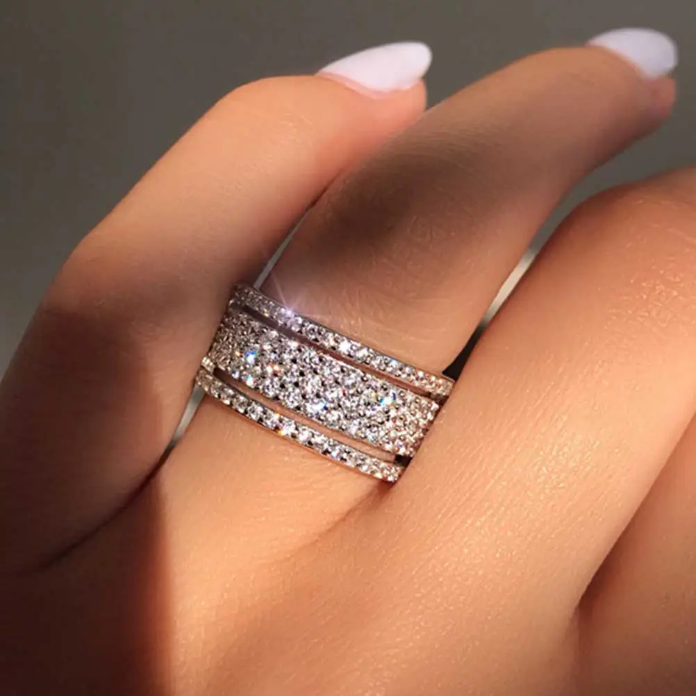 Creative Wheel Designed Rings Rhinestone Finger Rings Elegant Finger Decoration Silver 9