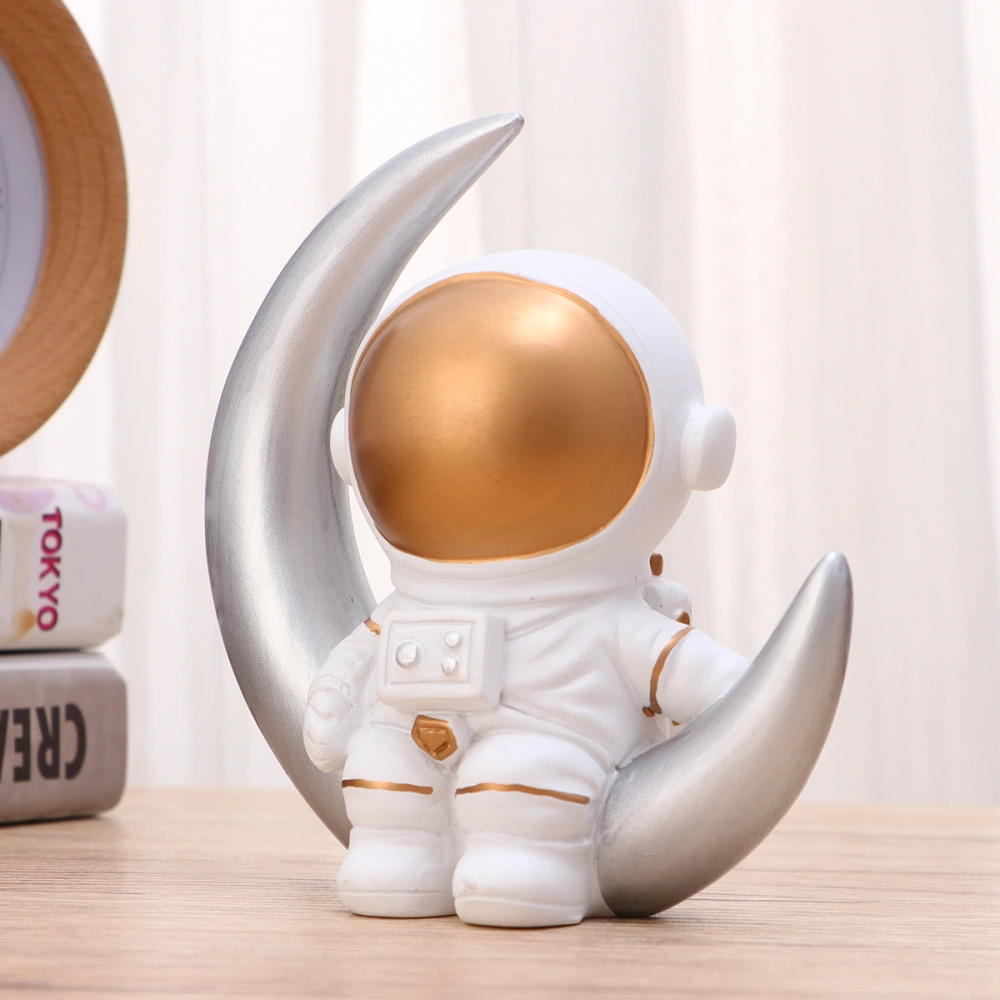 Resin Moon Astronaut Cartoon Astronaut Decor Dessert Cake Decor Adorable Car Adornment (Silver)