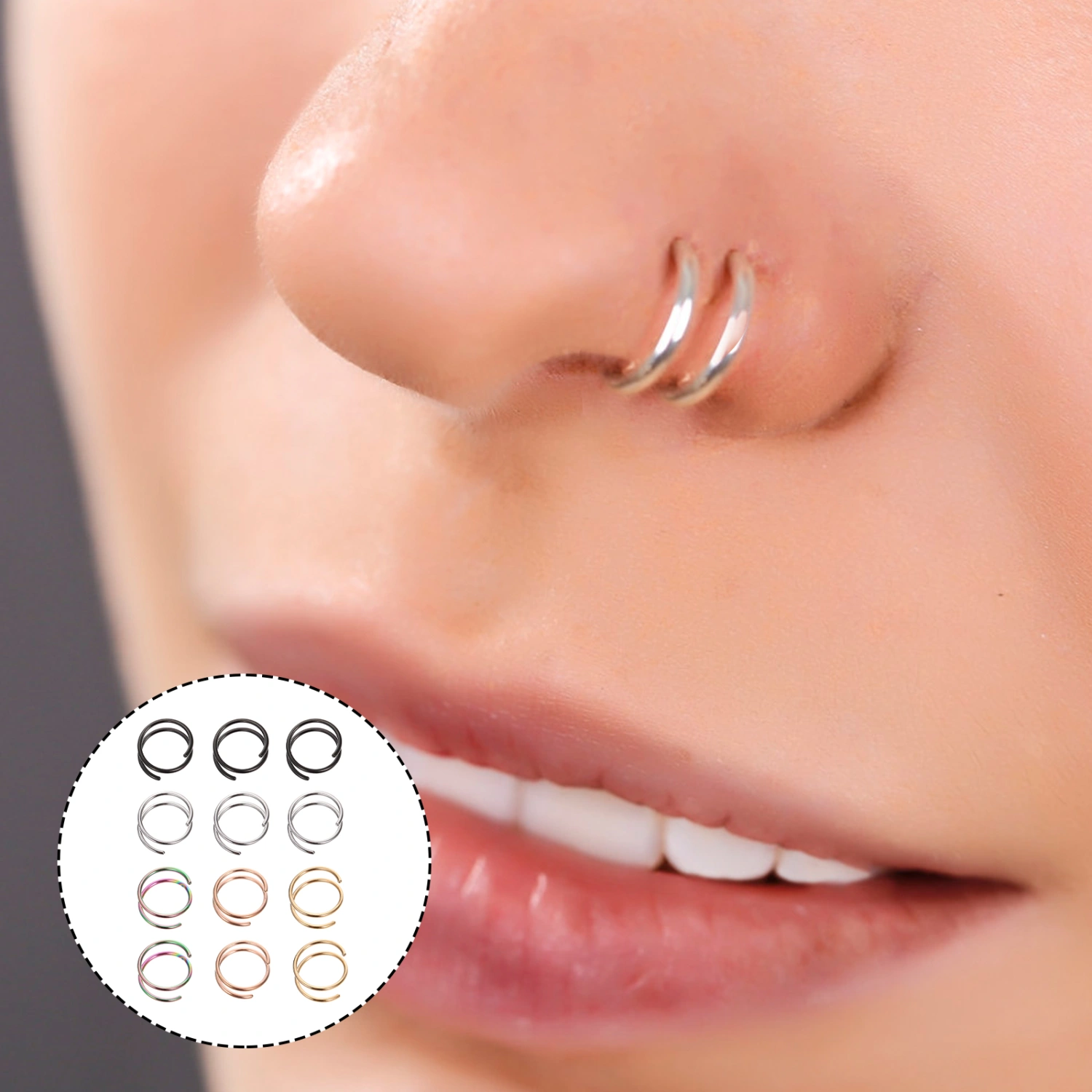 12pcs Nose Rings Hoops Spiral Nose Jewelry Rings Nose Piercing Hoops Colorful Nose Piercings