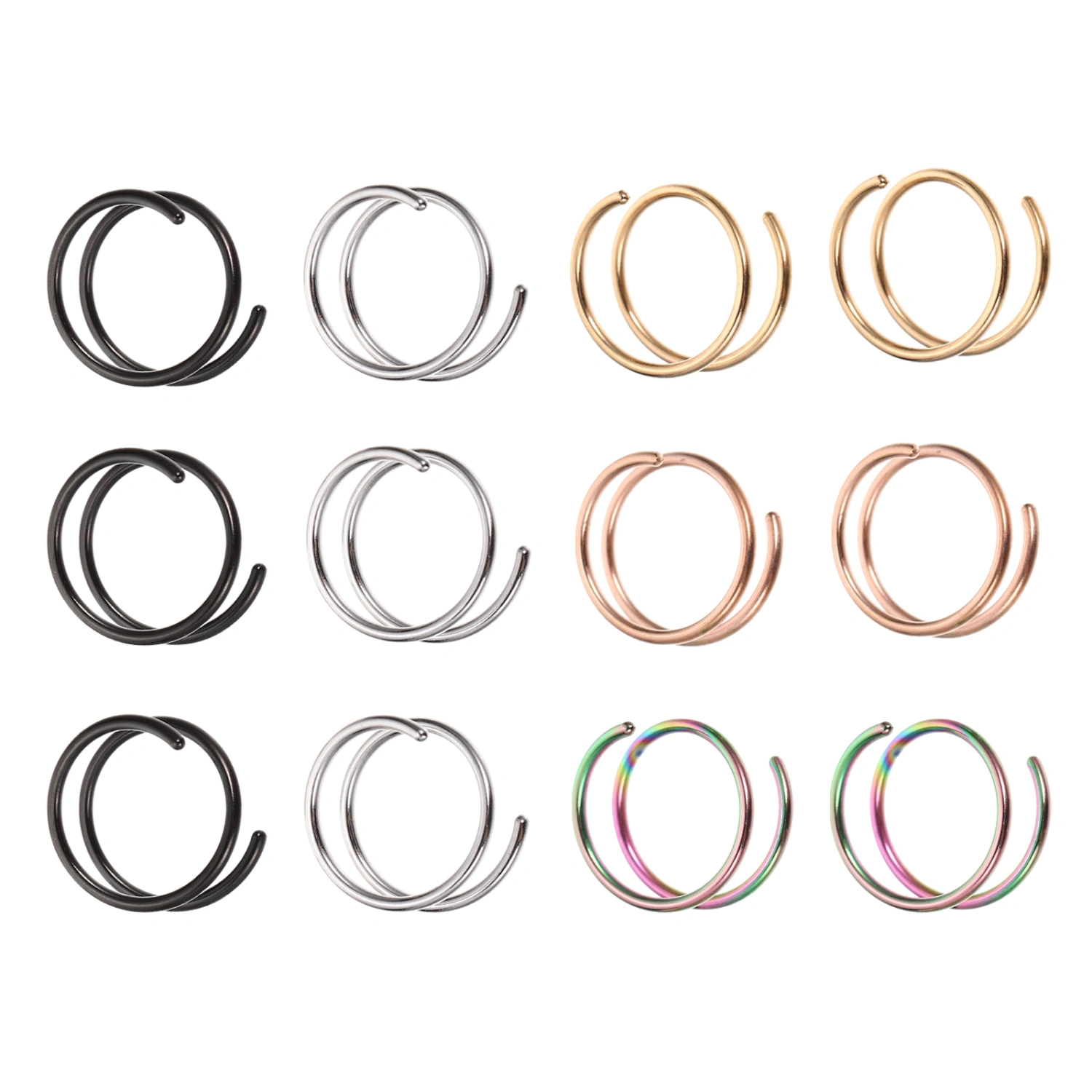 12pcs Nose Rings Hoops Spiral Nose Jewelry Rings Nose Piercing Hoops Colorful Nose Piercings