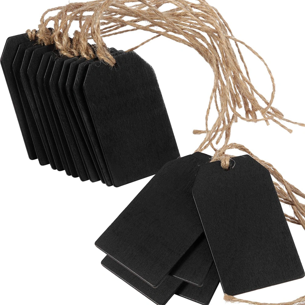 40pcs Wooden Chips Square Wooden Sheets Mini Hanging Slices Decoration DIY Crafts Party Decor (Black )