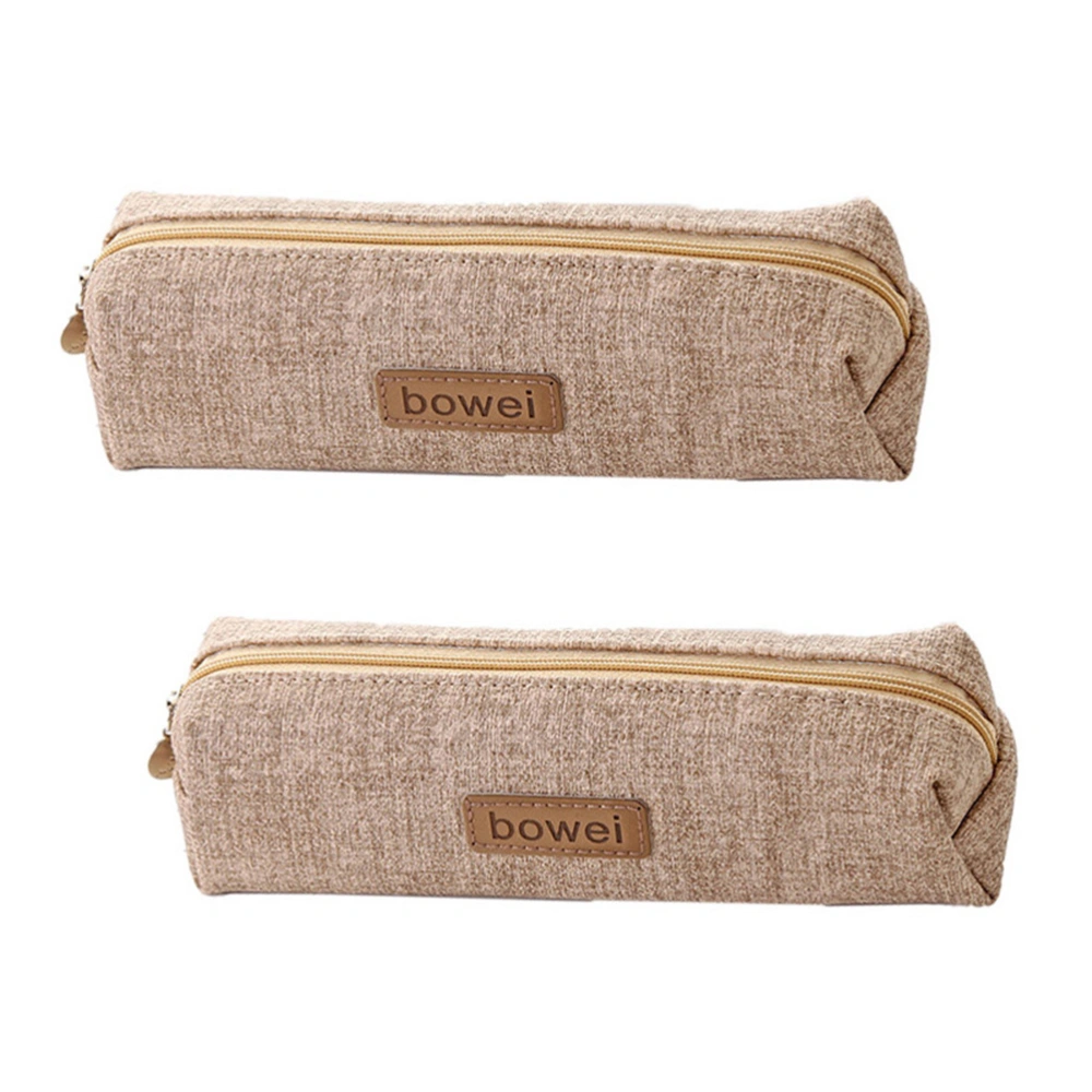 2Pcs Simple and Fashion Pencil Bag Pencil Case Pattern Pen Bags Creative Stationery Students Size M(Khaki)