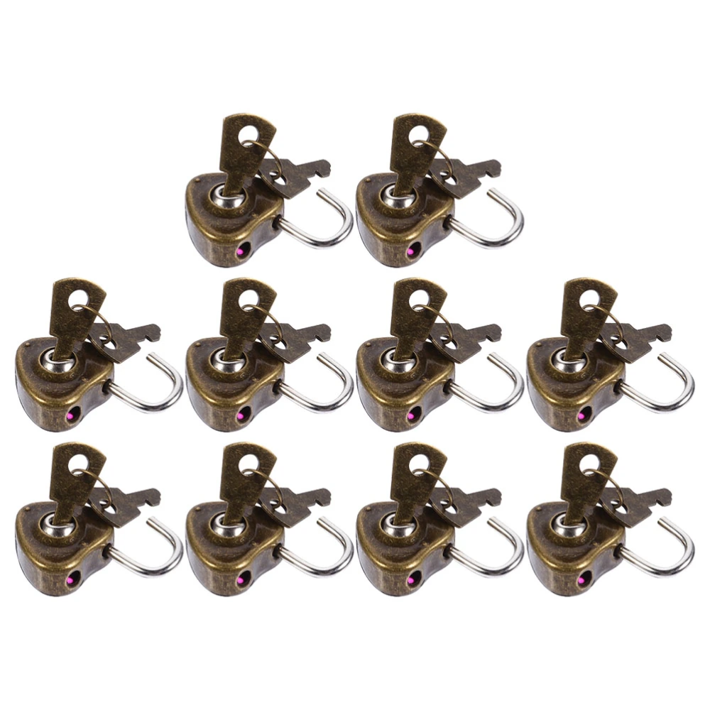 10pcs Practical Heart Shape Padlock Mini Cabinet Lock Drawer Lock for Luggage