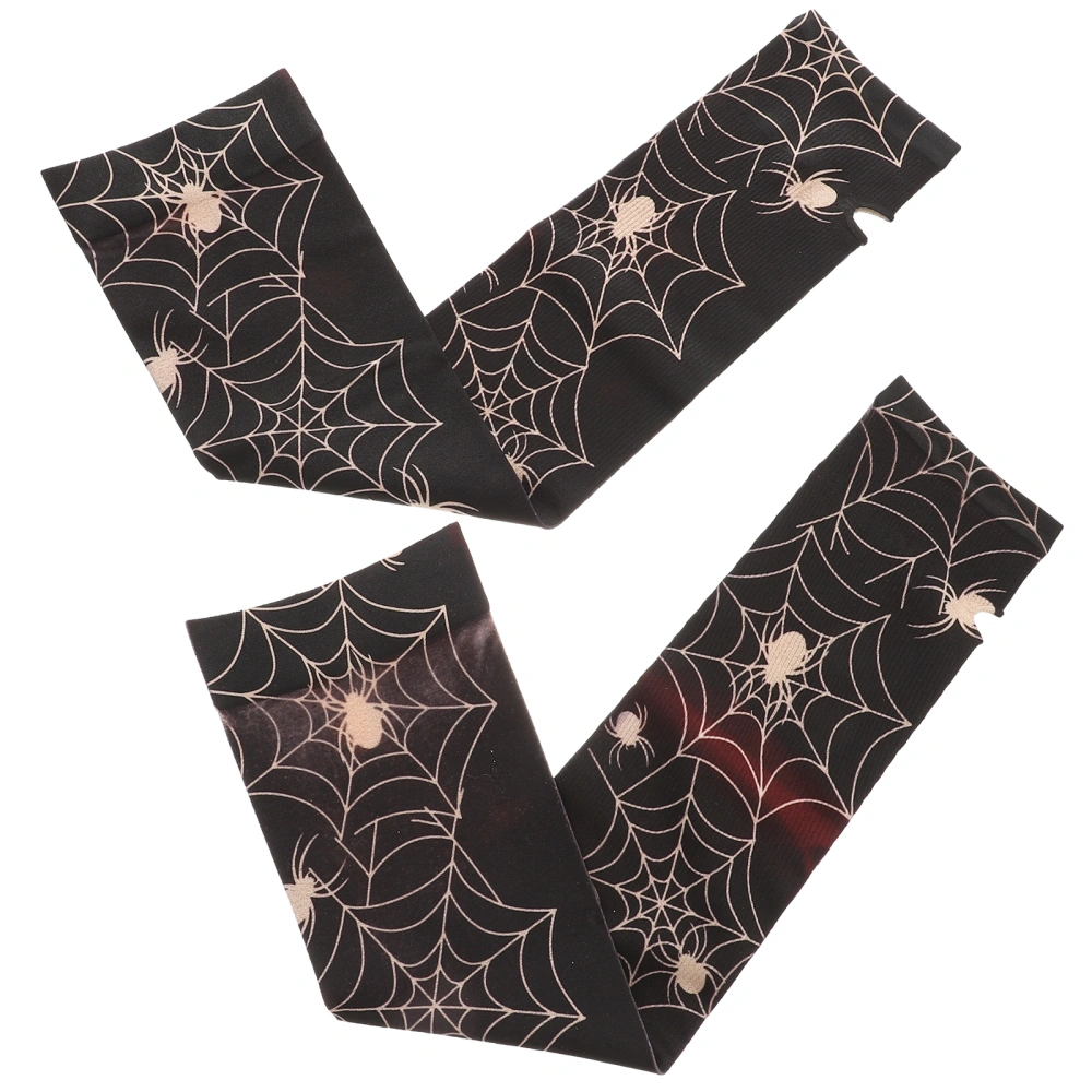 Pair of Spider Web Arm Warmer Knit Fingerless Gloves