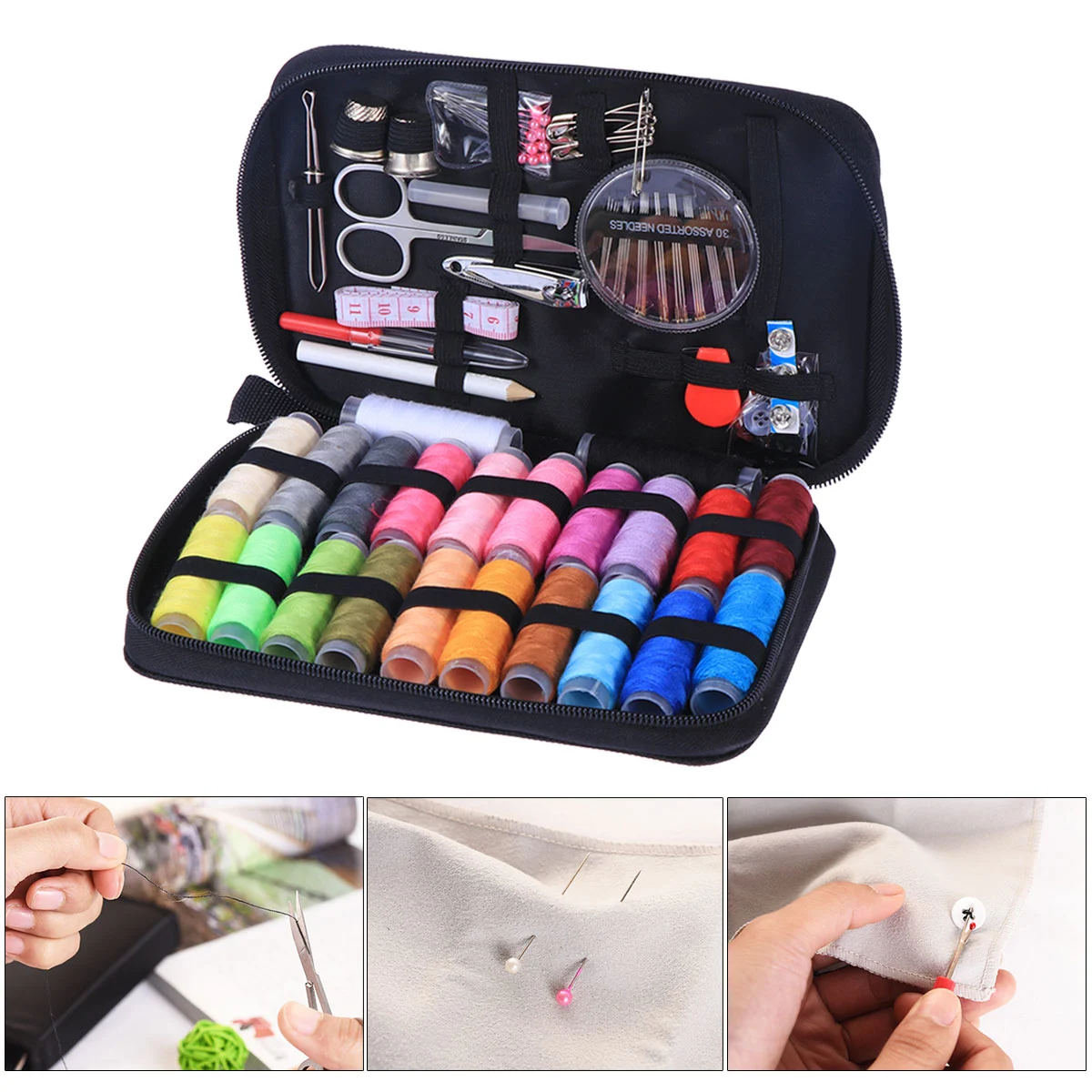 Sewing Kit Bundle with Scissors Thread Needles Tape Measure Carrying Case and Accessories for Domestic Travel