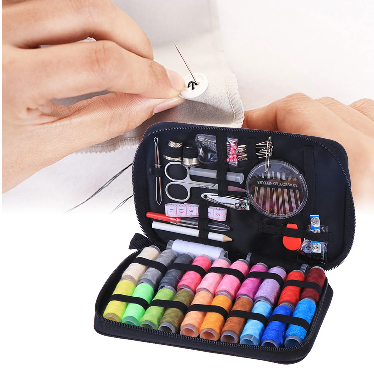 Sewing Kit Bundle with Scissors Thread Needles Tape Measure Carrying Case and Accessories for Domestic Travel