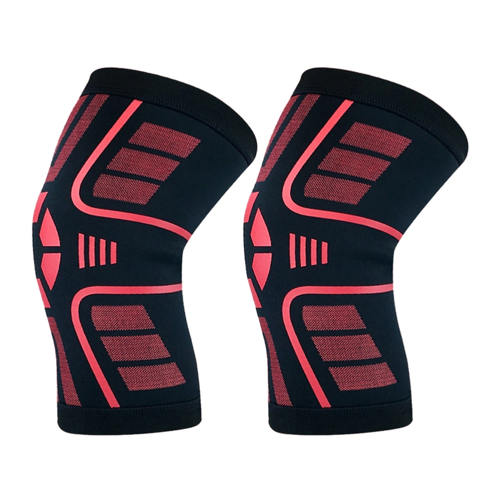 2 Pcs Sports Knee Brace Protective Gear Support Silicone Stripe Anti-skid Knee Pads Breathable Pression Knee Protector Sleeve for Outdoor Basketball Climbing (Size XL, Black Red)