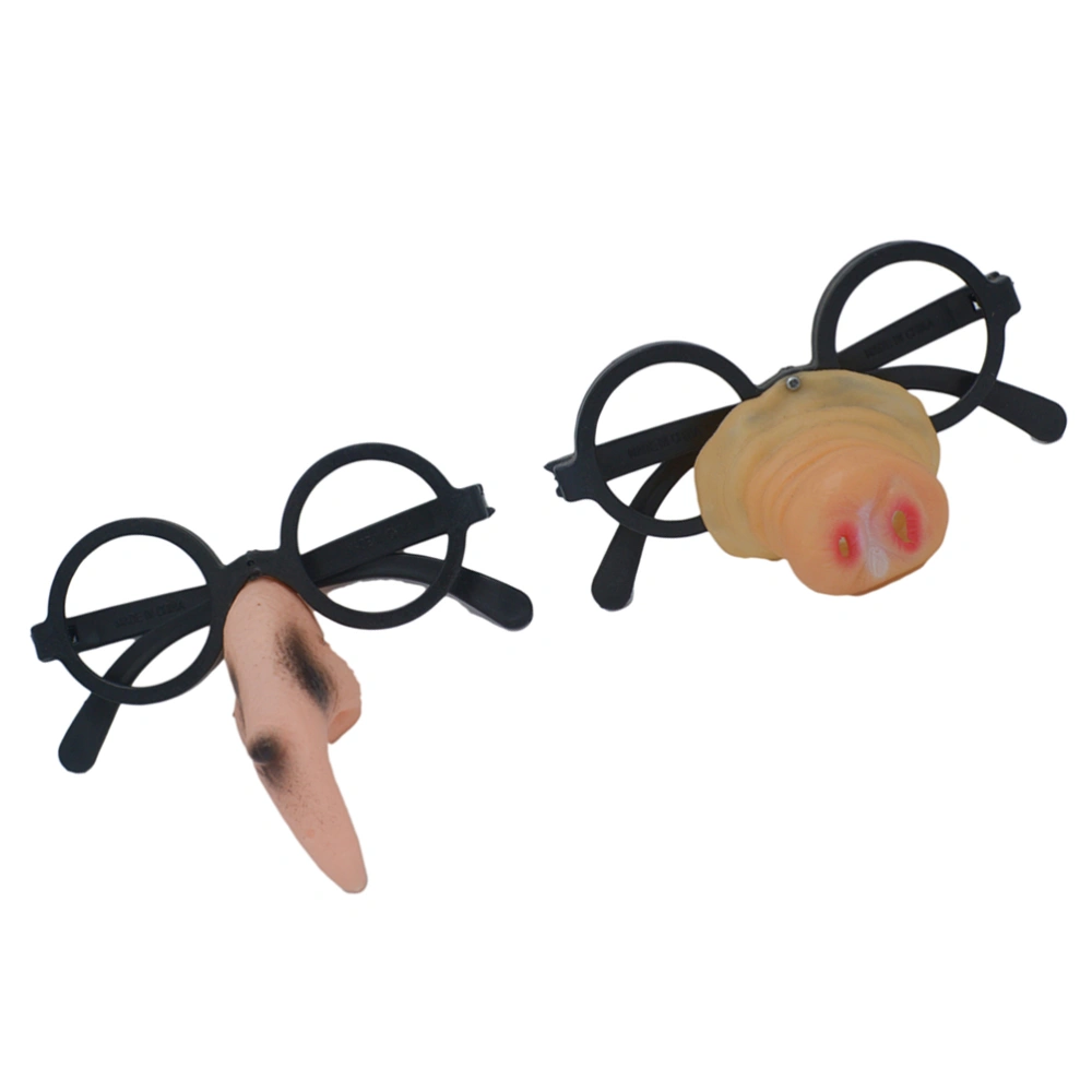 2pcs of One Set Fuuny Eyeglass Pig Nose Glasses Witch Nose Glasses Creative Glasses Dress Up Prop for Wedding Party Halloween Festival (Pig Nose and Witch Nose)