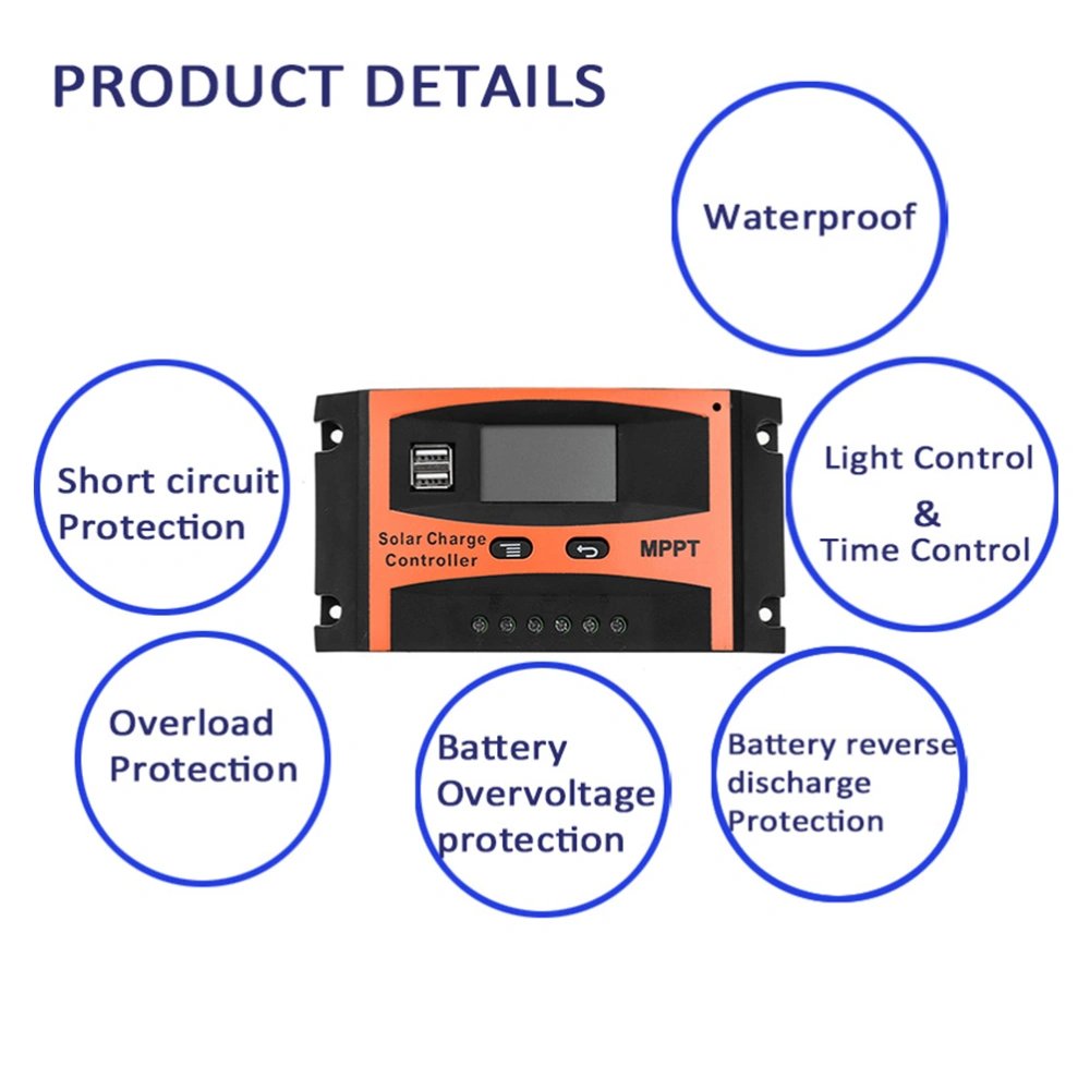 50A MPPT Solar Charge Controller 12V 24V Auto LCD Dual USB Solar Cell Panel Battery PV Regulator Built-in Timer