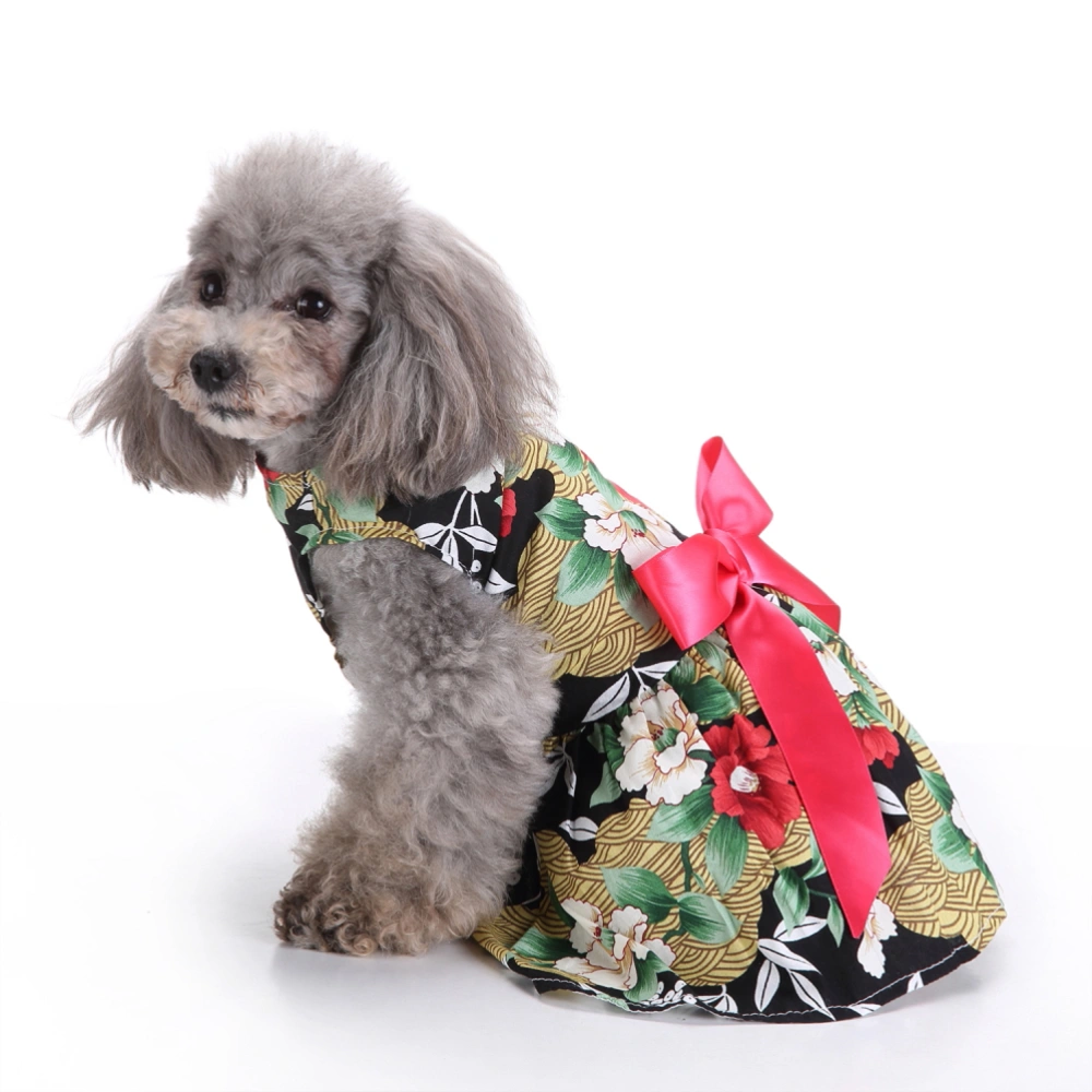 1PC Summer Pet Dog Dress Pet Clothes Elegant Bowknot Sleeveless Puppy Skirt Fashion Printing  Dress (Size XS, Black)