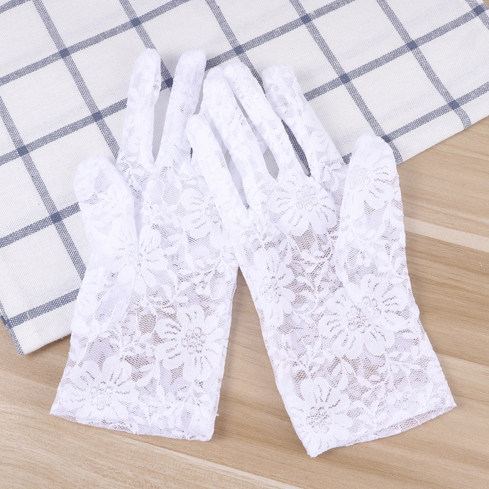 1 Pair Elegant Bride Gloves Hand Gloves Short Lace Gloves Mittens for Wedding Evening Party Bride Party Dance Opera (White)