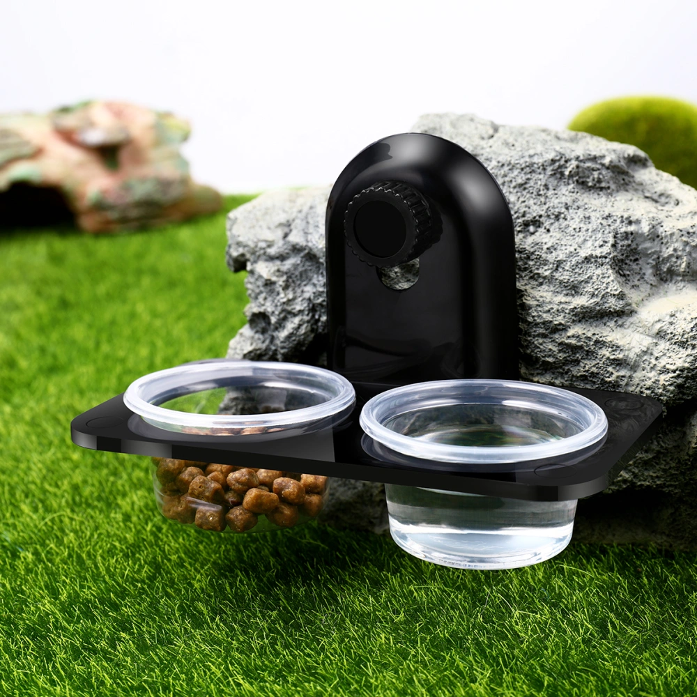 POPETPOP Pet Reptile Feeder Water Food Plastic Bowl Cup Lizard Turtle Cricket Basin Feeding Supplies (Black Double Screw Pattern)