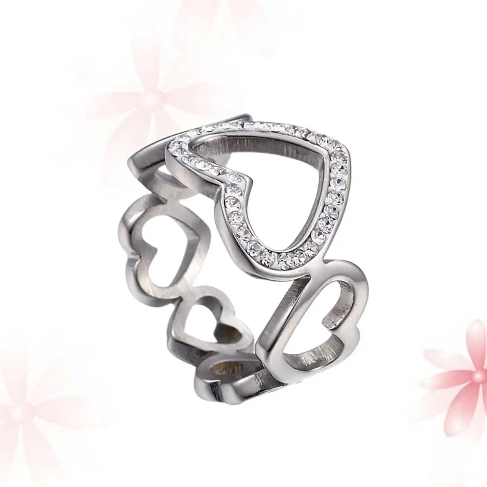Heart Shaped Rings Rhinestone Finger Ring Elegant Finger Jewelry Finger Decoration Size 8 Silver