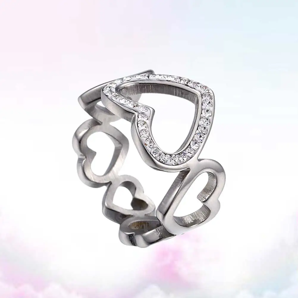 Heart Shaped Rings Rhinestone Finger Ring Elegant Finger Jewelry Finger Decoration Size 8 Silver