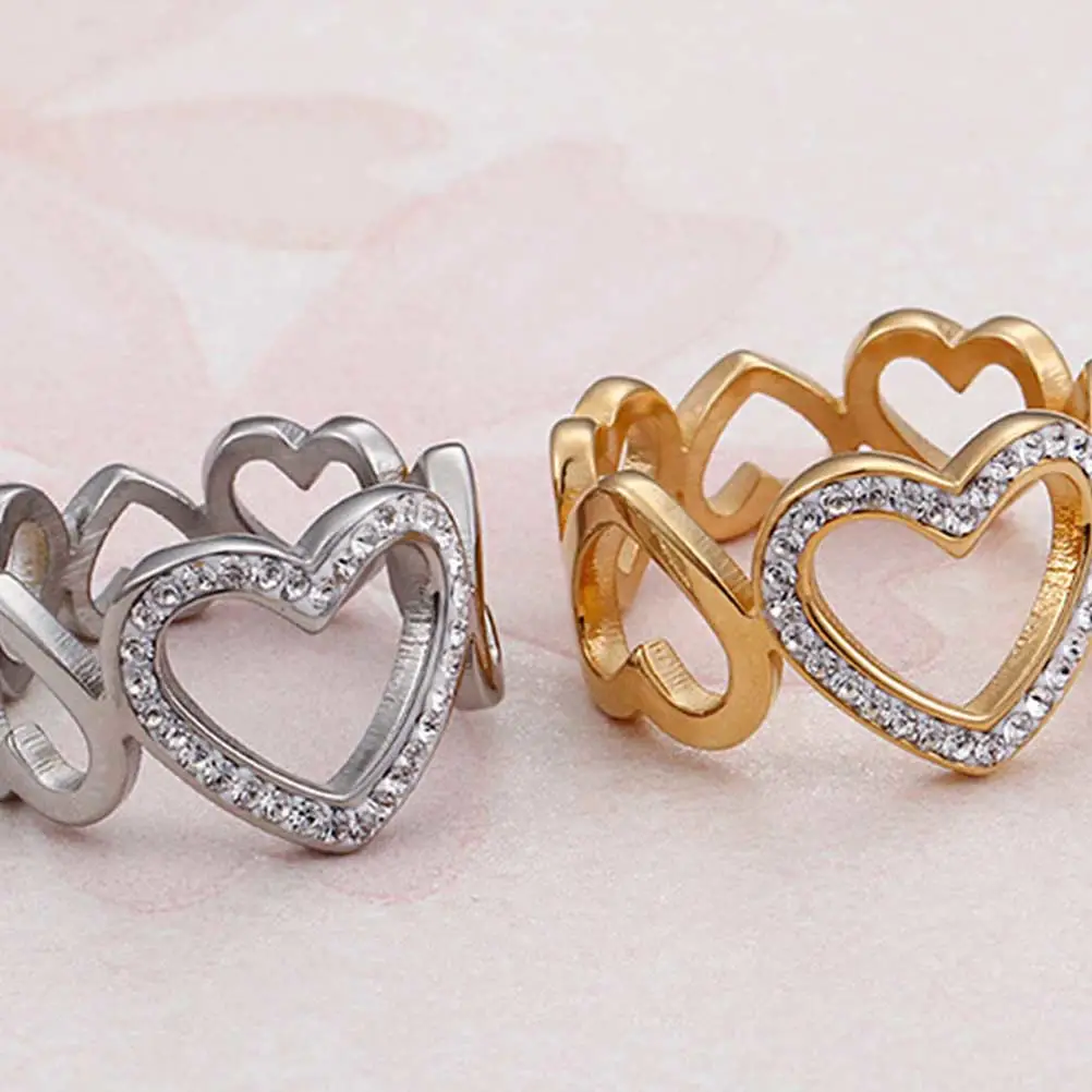 Heart Shaped Rings Rhinestone Finger Ring Elegant Finger Jewelry Finger Decoration Size 8 Silver