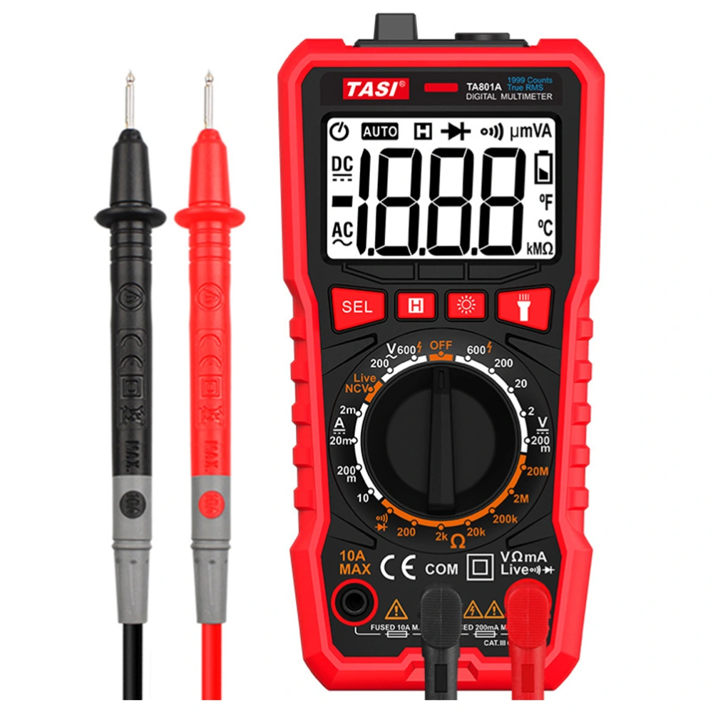 Digital Multimeter Handheld Meter Volt Tester AC DC Current Tester (Black Red)