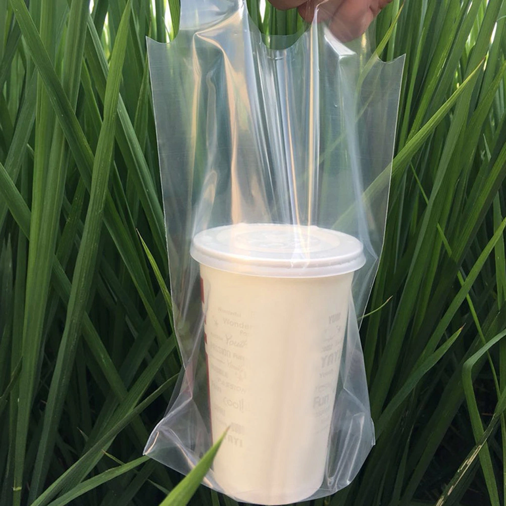 200pcs Disposable Beverage Packaging Bags Transparent Coffee Cup Holder Portable Takeout Pouch (26cm)