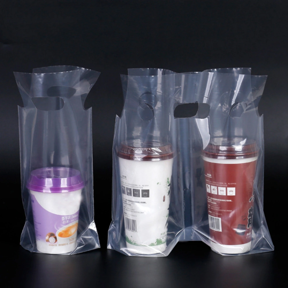 200pcs Disposable Beverage Packaging Bags Transparent Coffee Cup Holder Portable Takeout Pouch (26cm)