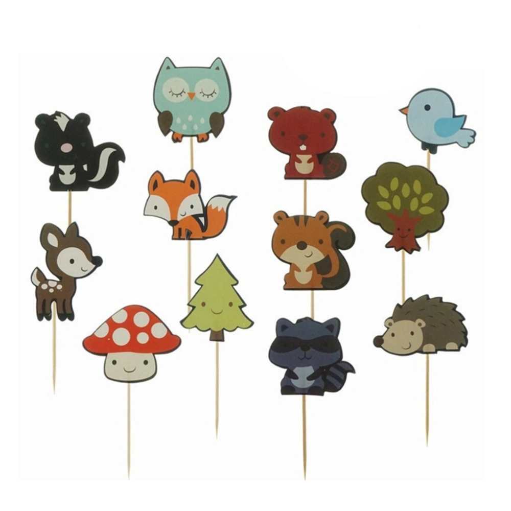 12pcs Forest Animal Cake Cupcake Toppers Decoration Cake Picks for Kids Baby Shower Birthday Party