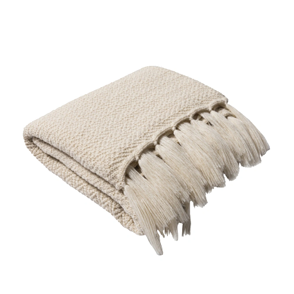 130x160cm Knit Tassel Blanket Simple Bed Blanket Crochet Sleeping Cover for Home Sofa (Beige)