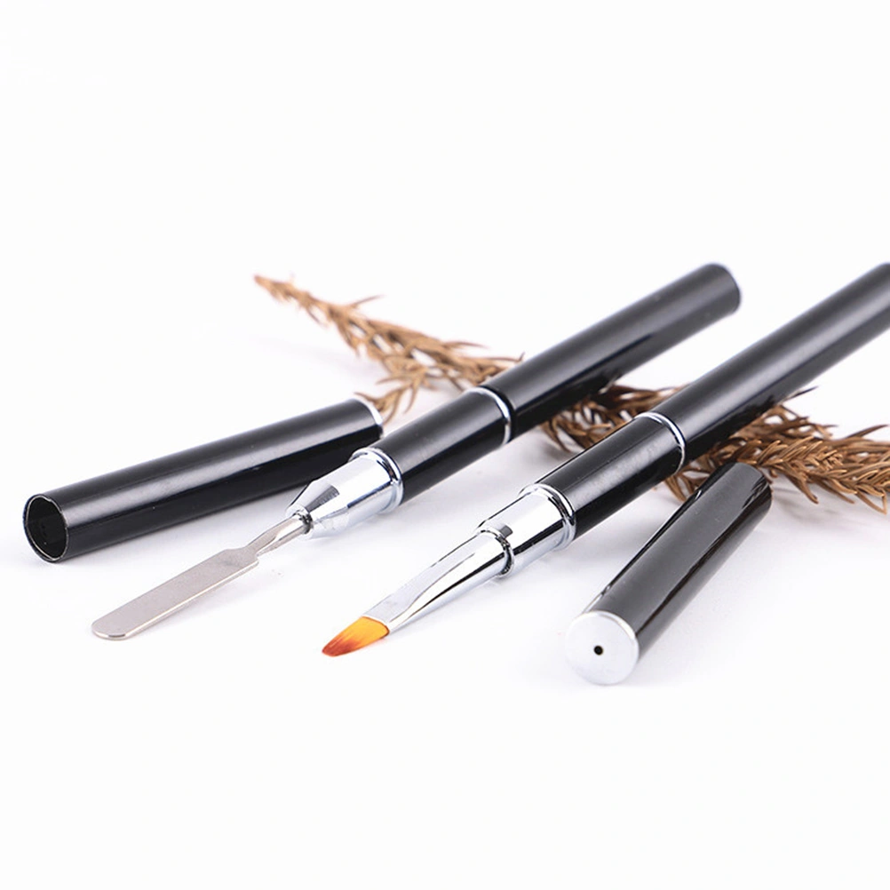 2pcs Professional Multifunctional Double Head Light Therapy Pen Nail Art Extension Brush Poly Nail Gel Manicure Tool Nail Pen (Black)