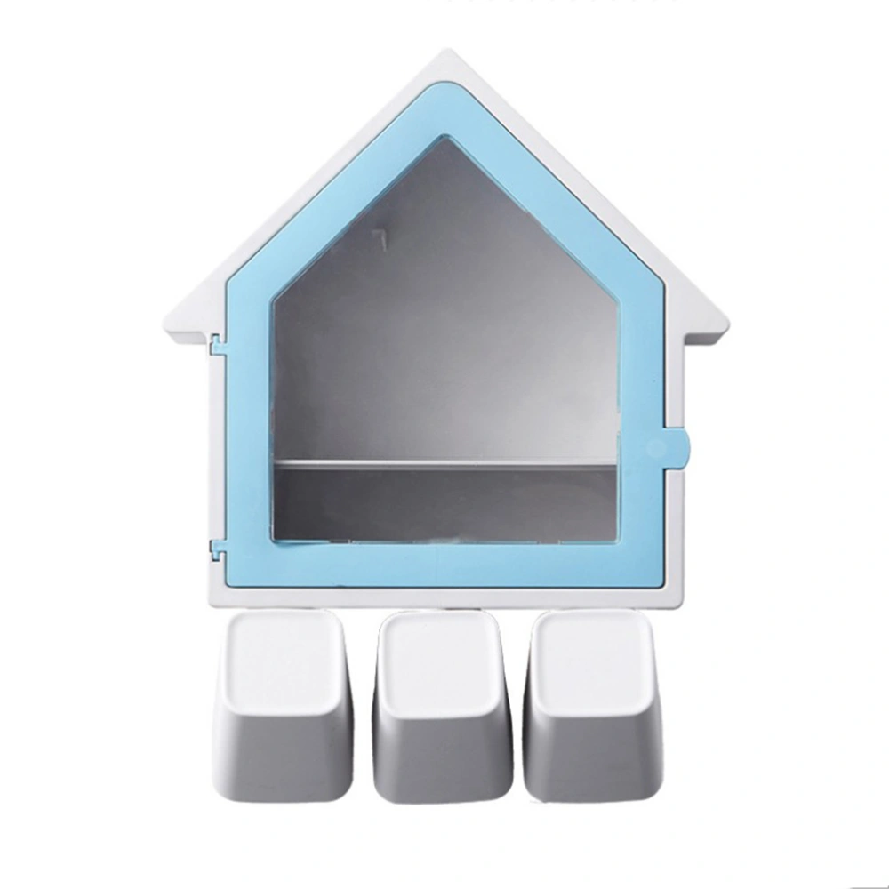 34x27cm House Shaped Multi-Functional Toothbrush Mouthwash Storage Rack Non-perforated Toothbrush Cup Holder Drainable Toothbrush Rack (Blue)