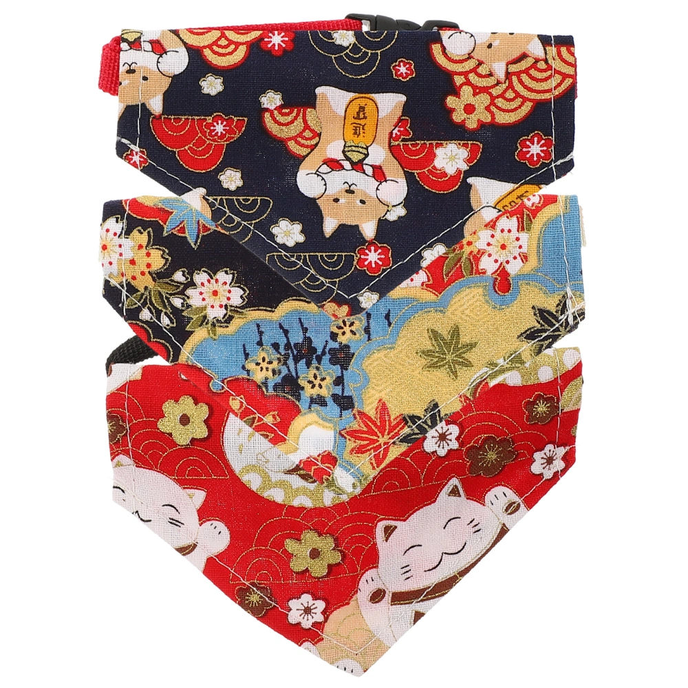 3Pcs Adorable Pattern Pet Scarves Cotton Pet Bibs Decorative Kitten Scarves Cat Accessory