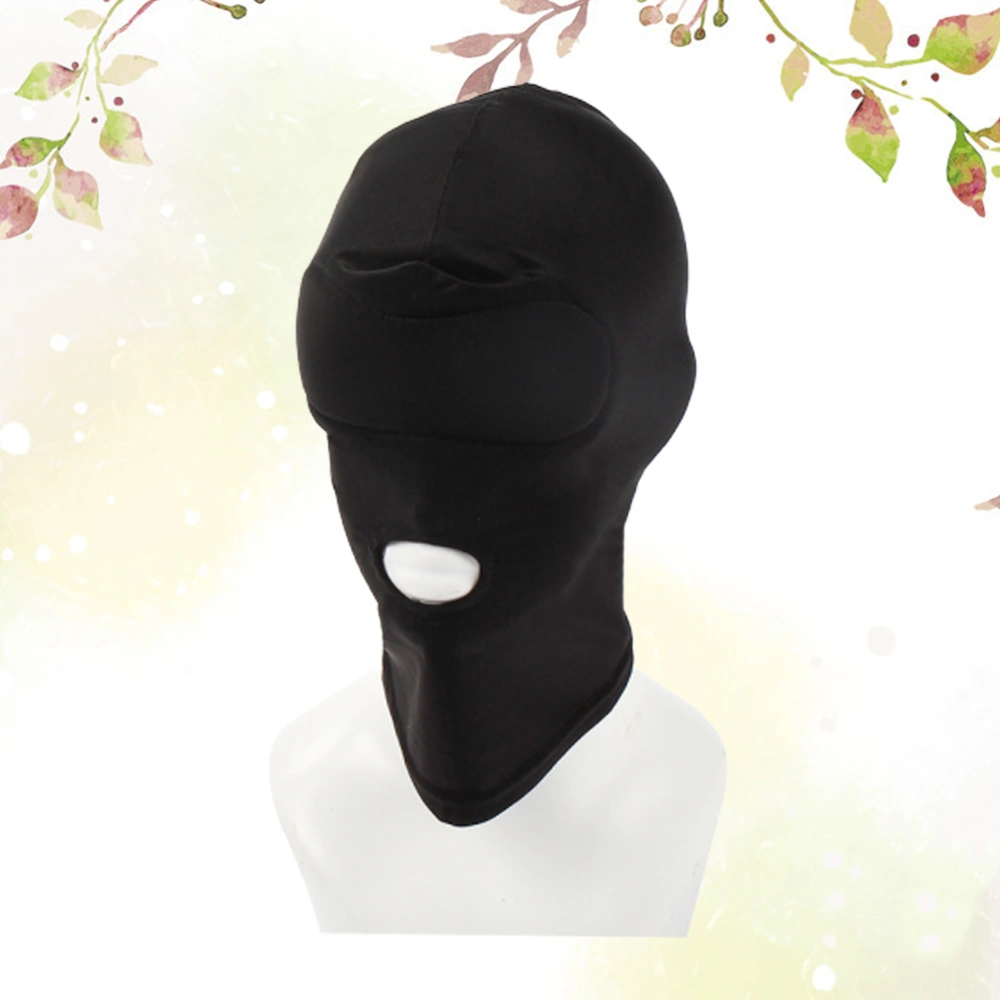 Elastic Face Cover Adults Sexy Face Mask Sex Cosplay Costume Full Cover Headgear Black (Open Mouth)