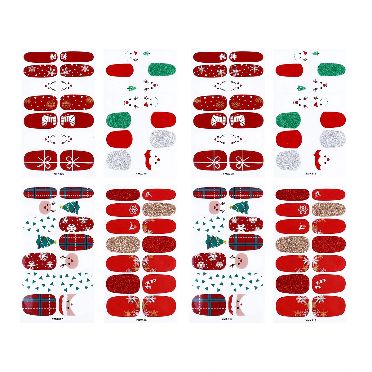 8 Sheets Christmas Manicure Stickers Adorable Cartoon Printed Nail Sticker