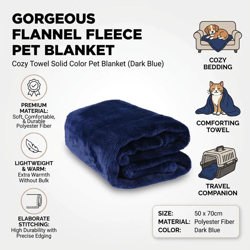Gorgeous Flannel Fleece Pet Blanket Cozy Towel Solid Color Pet Blanket(Dark Blue)