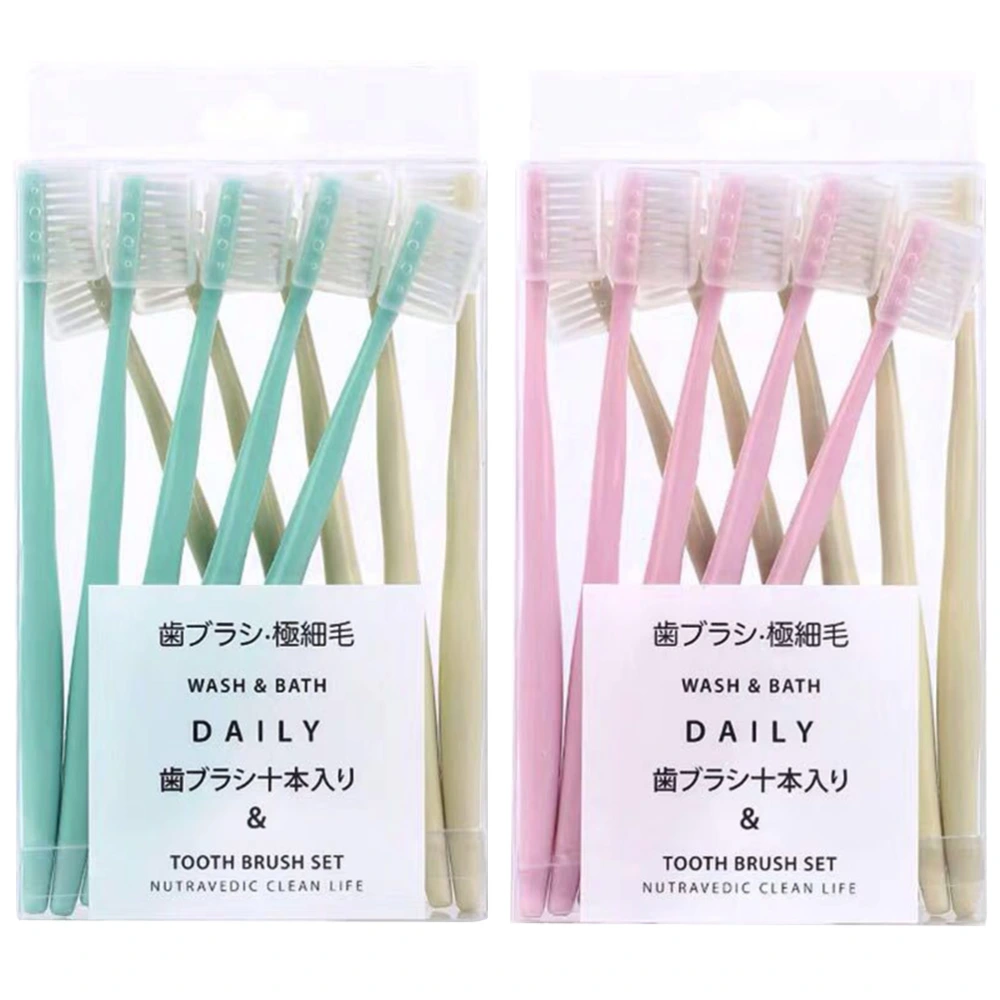 20pcs Ultra Toothbrush Manual Dental Care Small Head Toothbrushes with Cover (Green and Pink for Each 10pcs)