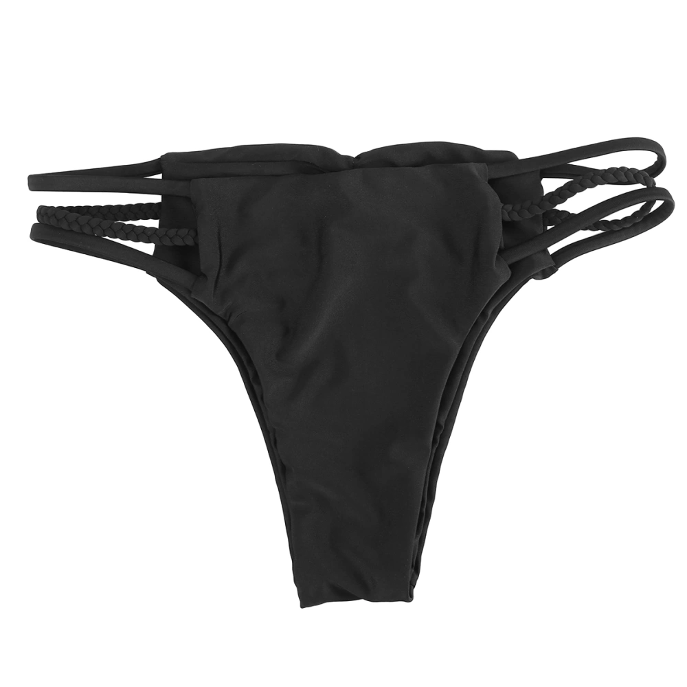 Women Sexy Strappy Bikini Thong Swim Bottoms Brief Underwear Size S (Black)