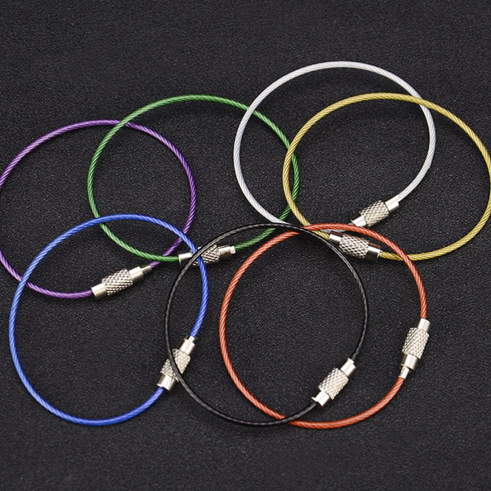 20PCS Stainless Steel Wire Ring Rainbow Color PVC Steel Wire Ring Keychain Steel Wire Rope Key Ring Hanging Tag Rope Buckle Sturdy Keychains Luggage Tags Loops Keepers for Home Use Black+Yellow+Red+Blue