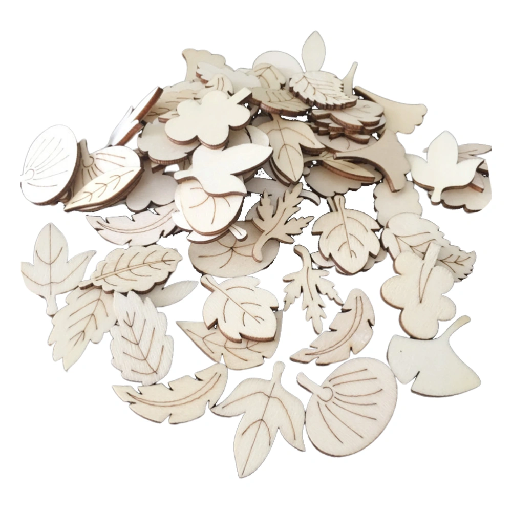 100pcs Leaves Shape Wooden Slices DIY Craft Ornament Wooden Pieces Home Decoration Wood Cutouts DIY Accessories Wooden Chip