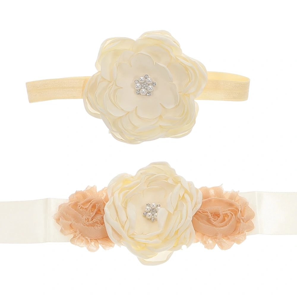 1 Set Wedding Flower Girl Sash Belt Headband Set Lovely Flower Pearl Belt