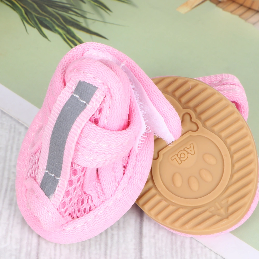 4pcs Summer Breathable Pets Dog Boots Mesh Sandals Dog Shoes Anti-slip Sneakers Pet Supplies (Pink) - Size 5