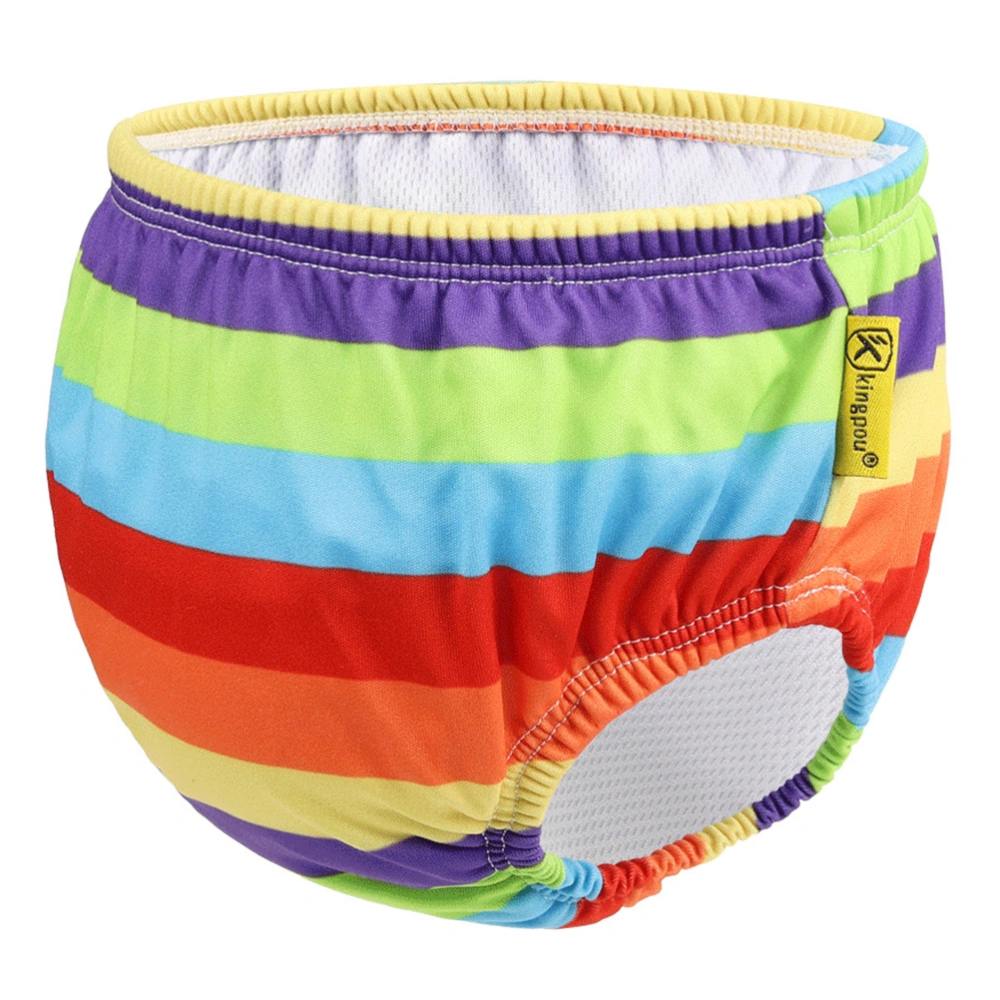 Baby Swimwear Rainbow Stripe Swimming Diaper Unisex Swimming Trunks Anti-side Leakage Bathing Swimming Pants (Size L)