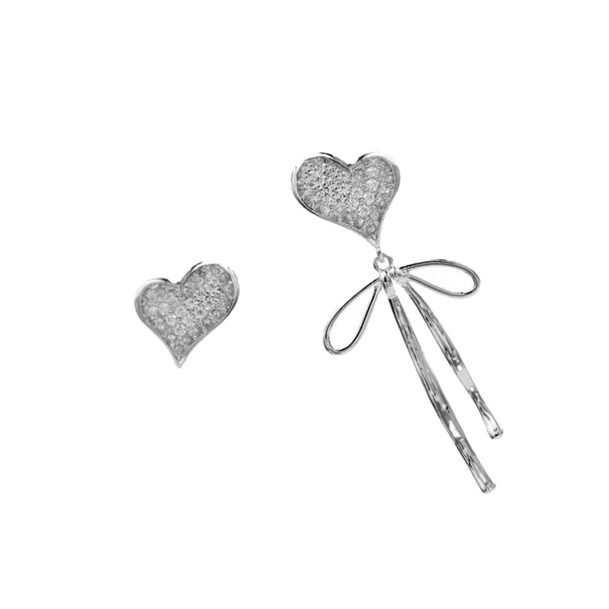 1 Pair Fashion Girls Eardrop Heart Bowknot Earring Woman Jewelry Asymmetrical Ear Decor (Silver)